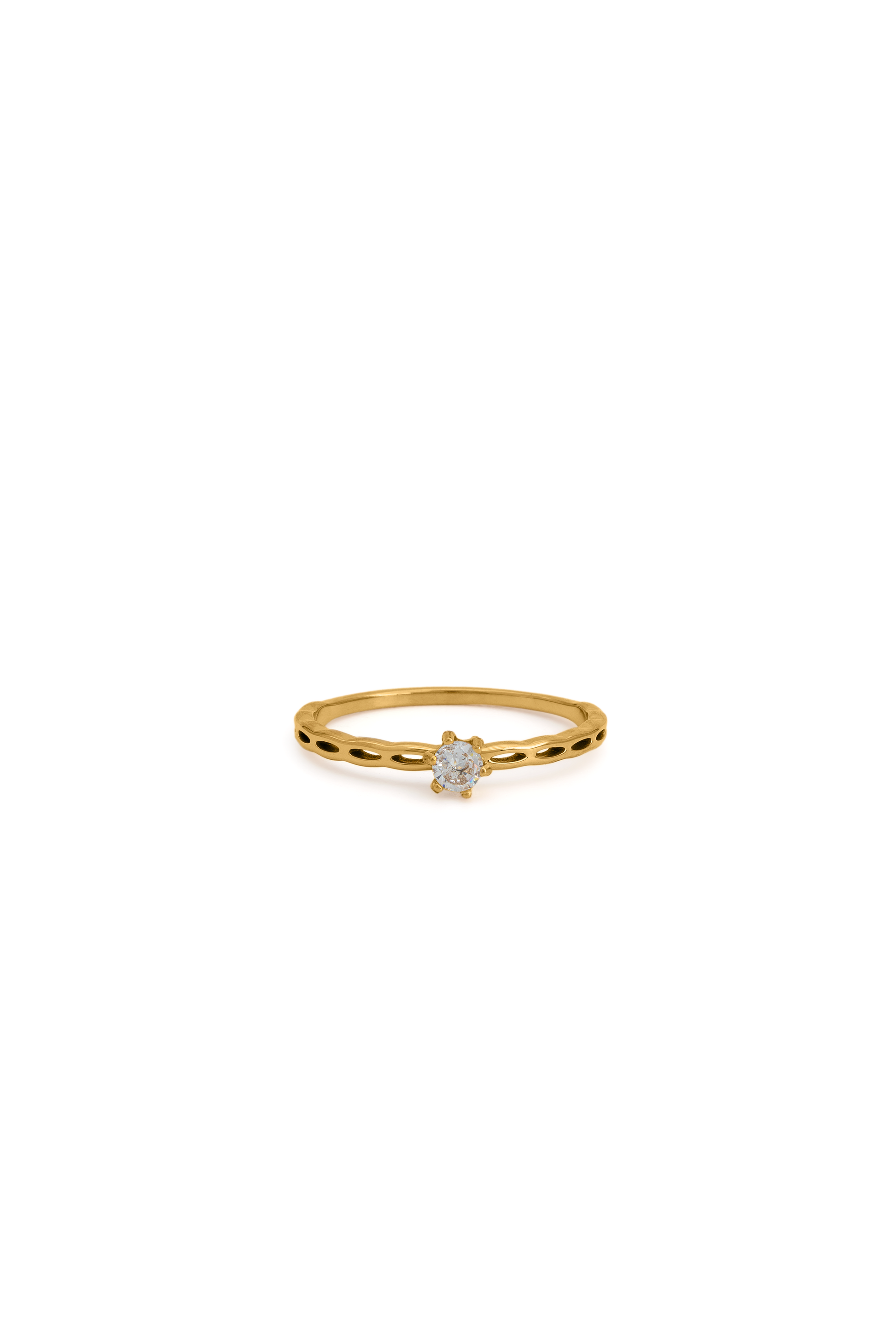 Celeste Dot Band Ring in gold with a central gemstone, featuring a delicate dotted band design. Perfect for minimalist jewelry lovers.