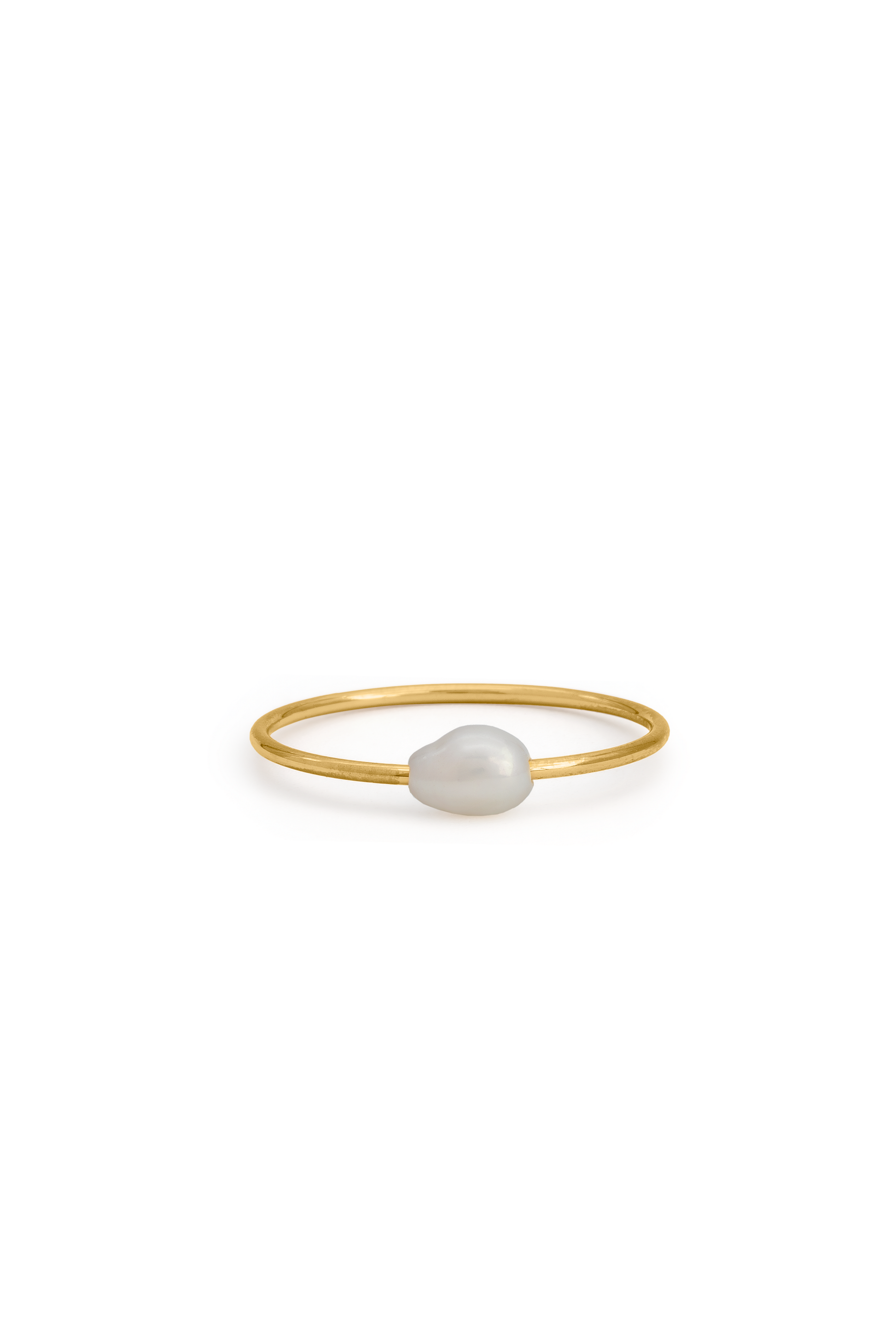Celeste Pearl Ring featuring a delicate gold band with a single natural pearl, ideal for minimalist jewelry collections.