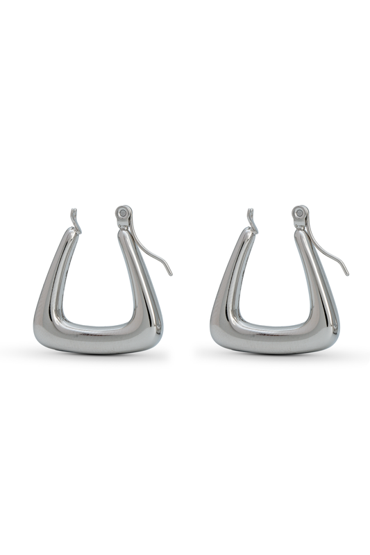 Polished silver U Hoop Earrings with a modern geometric design, ideal for contemporary fashion in the jewelry category.