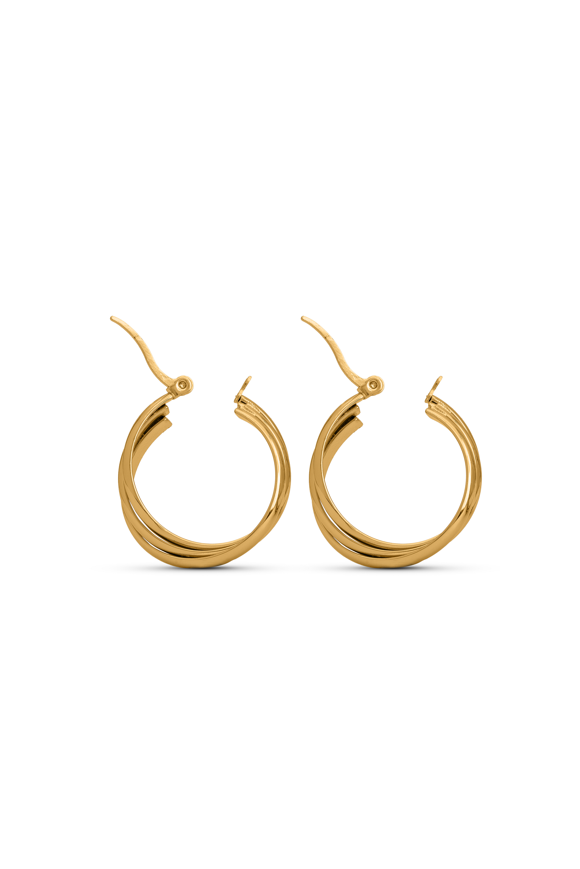 Refined Oval Hoop Earrings in gold displayed on white background, featuring secure latch back closure and smooth oval silhouette. Great for gifting.