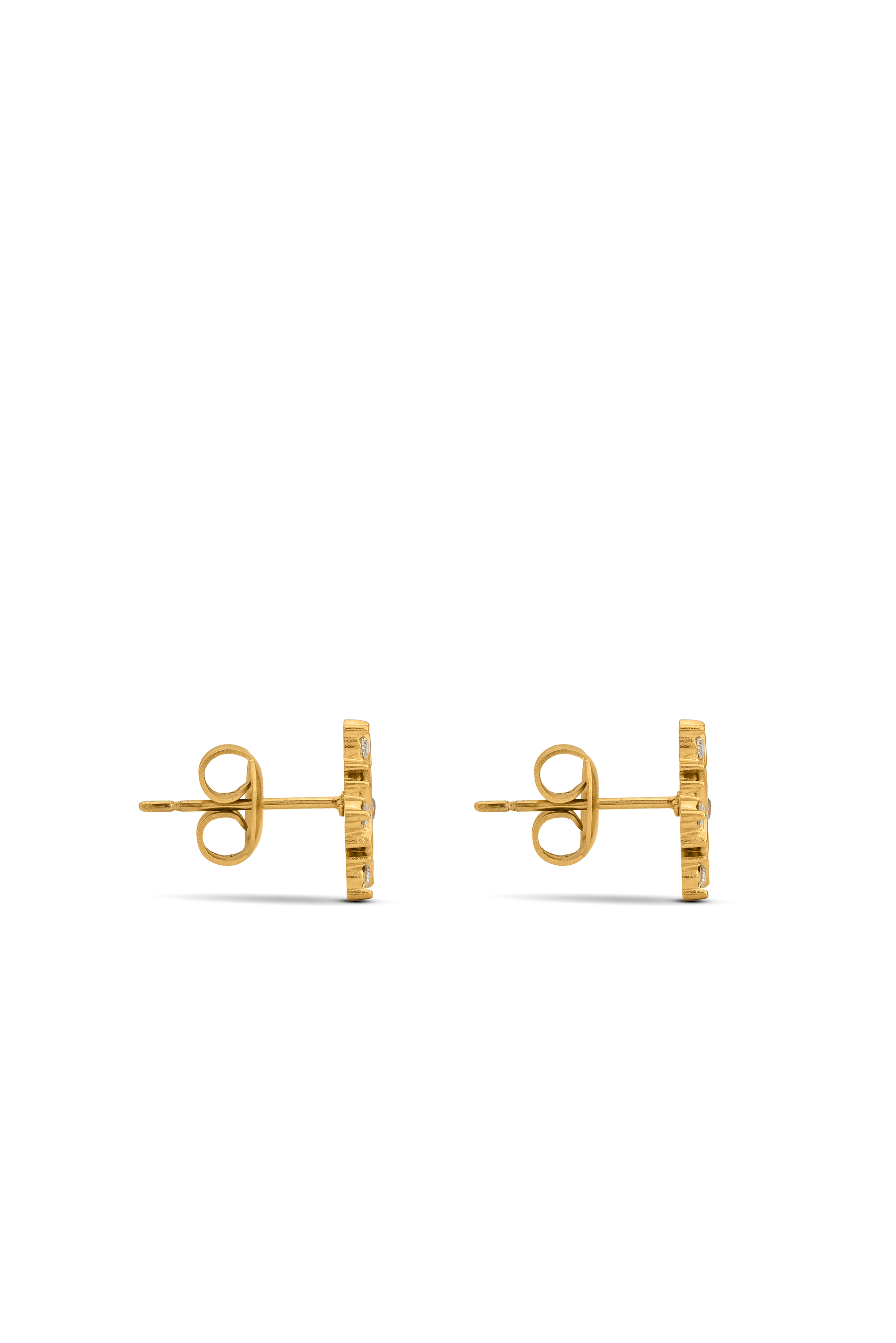 Side view of Snowfall Diamond Earrings featuring gold stud posts and intricate snowflake detailing for a secure and stylish fit.