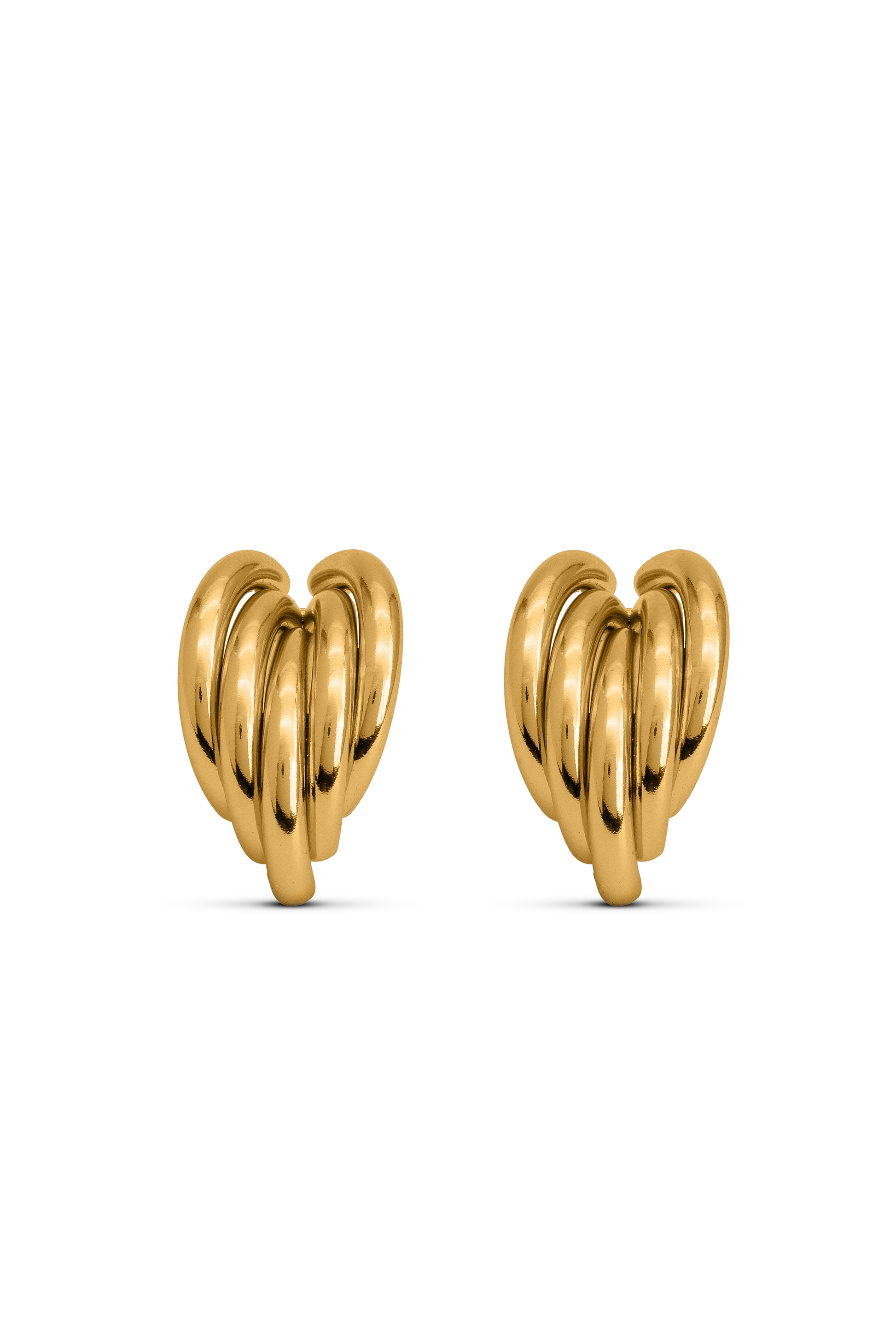 Aurielle Wave Studs in polished gold finish, featuring a layered wave design, ideal for chic and modern jewelry collections.