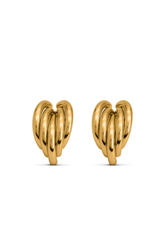 Aurielle Wave Studs in polished gold finish, featuring a layered wave design, ideal for chic and modern jewelry collections.