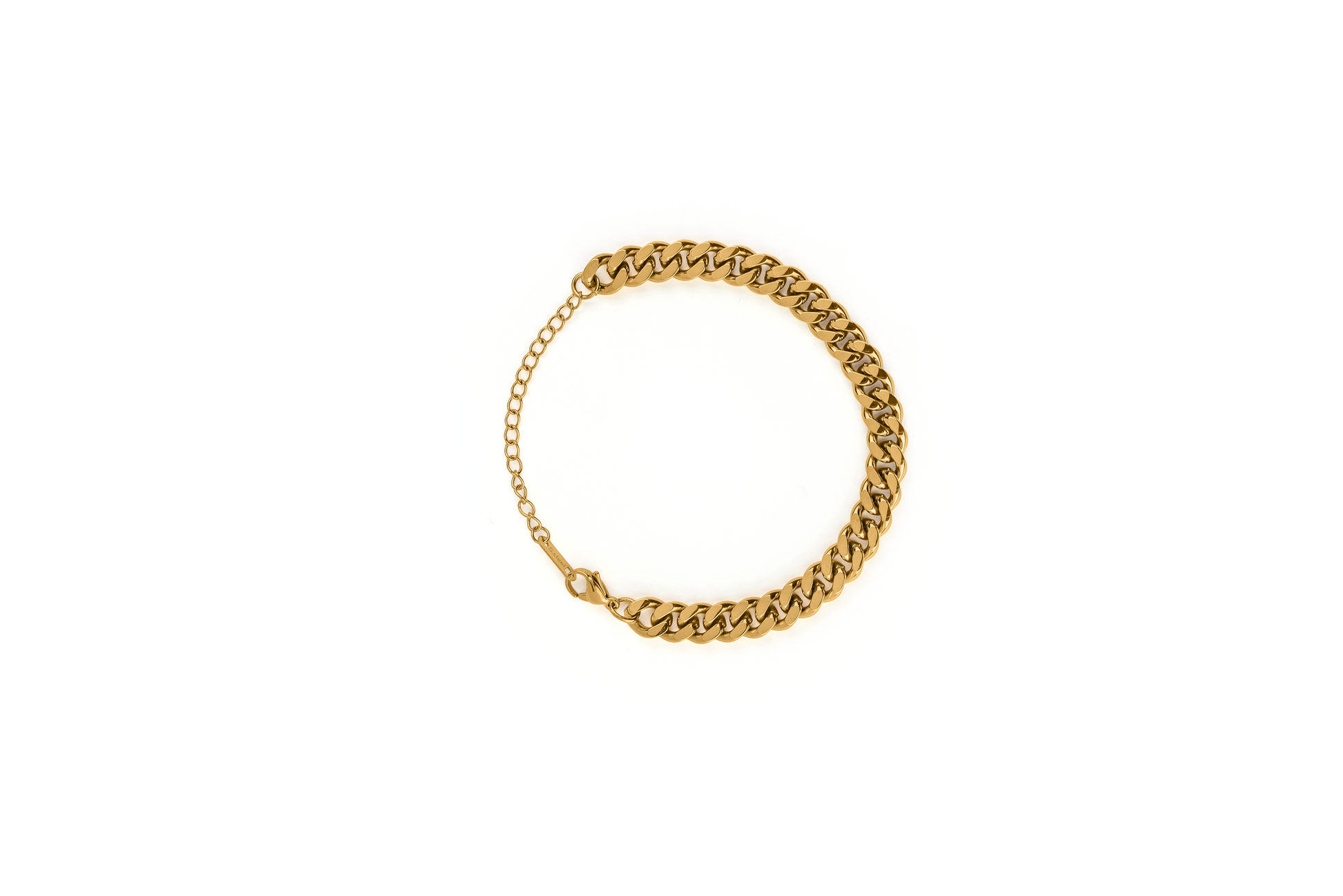 Bold Mini Link Bracelet in polished gold finish with adjustable chain, displayed in a circular layout on white background.