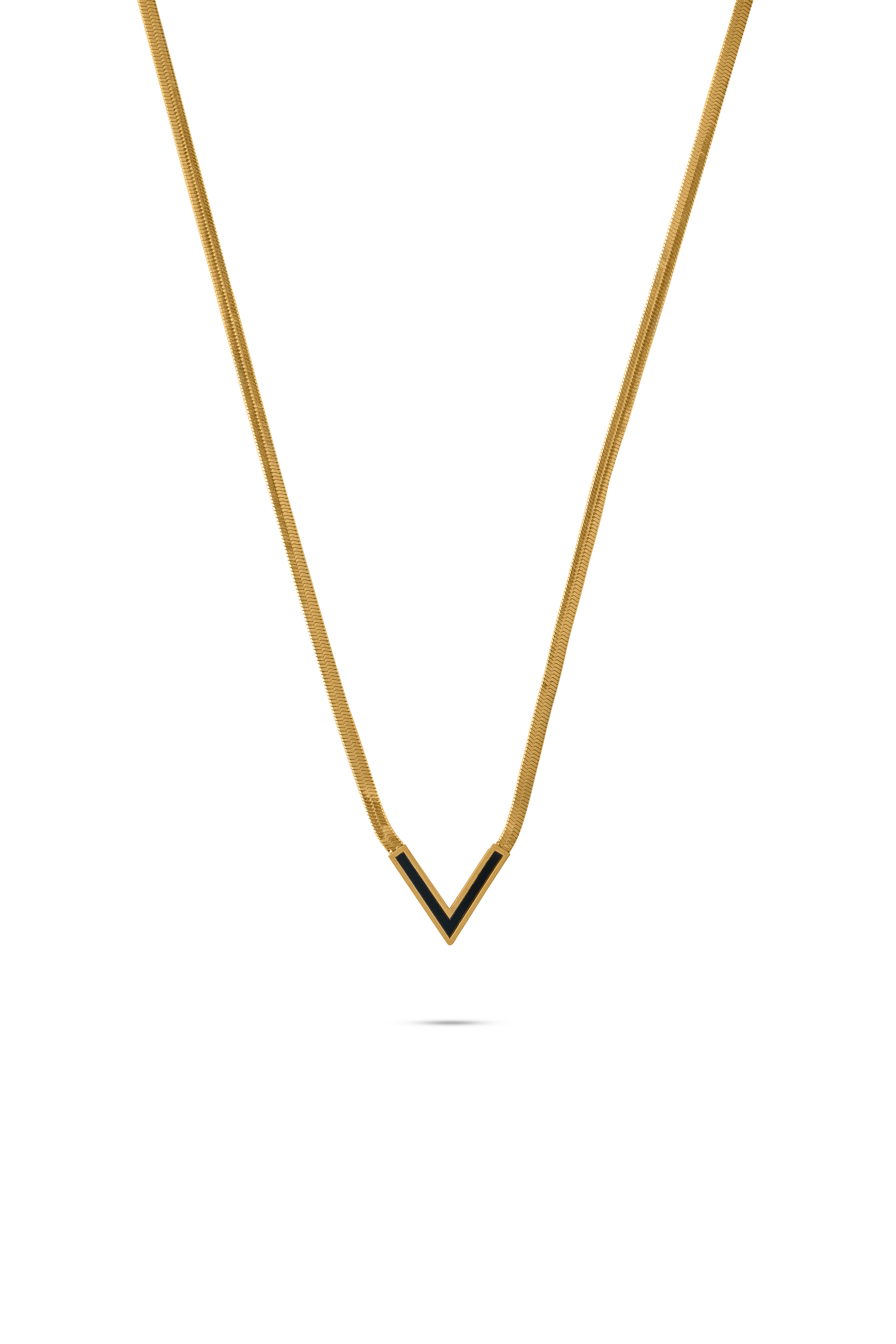 Bold V gold necklace with a sleek V-shaped pendant, ideal for modern jewelry collections in the necklaces category.
