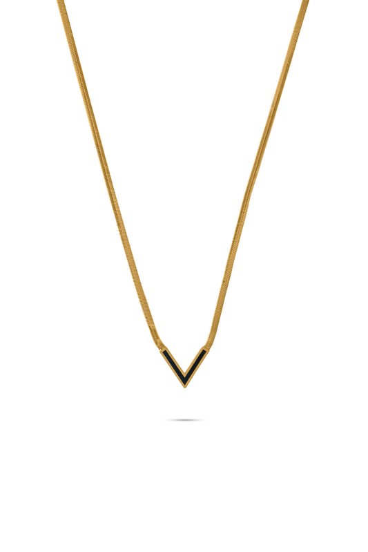 Bold V gold necklace with a sleek V-shaped pendant, ideal for modern jewelry collections in the necklaces category.
