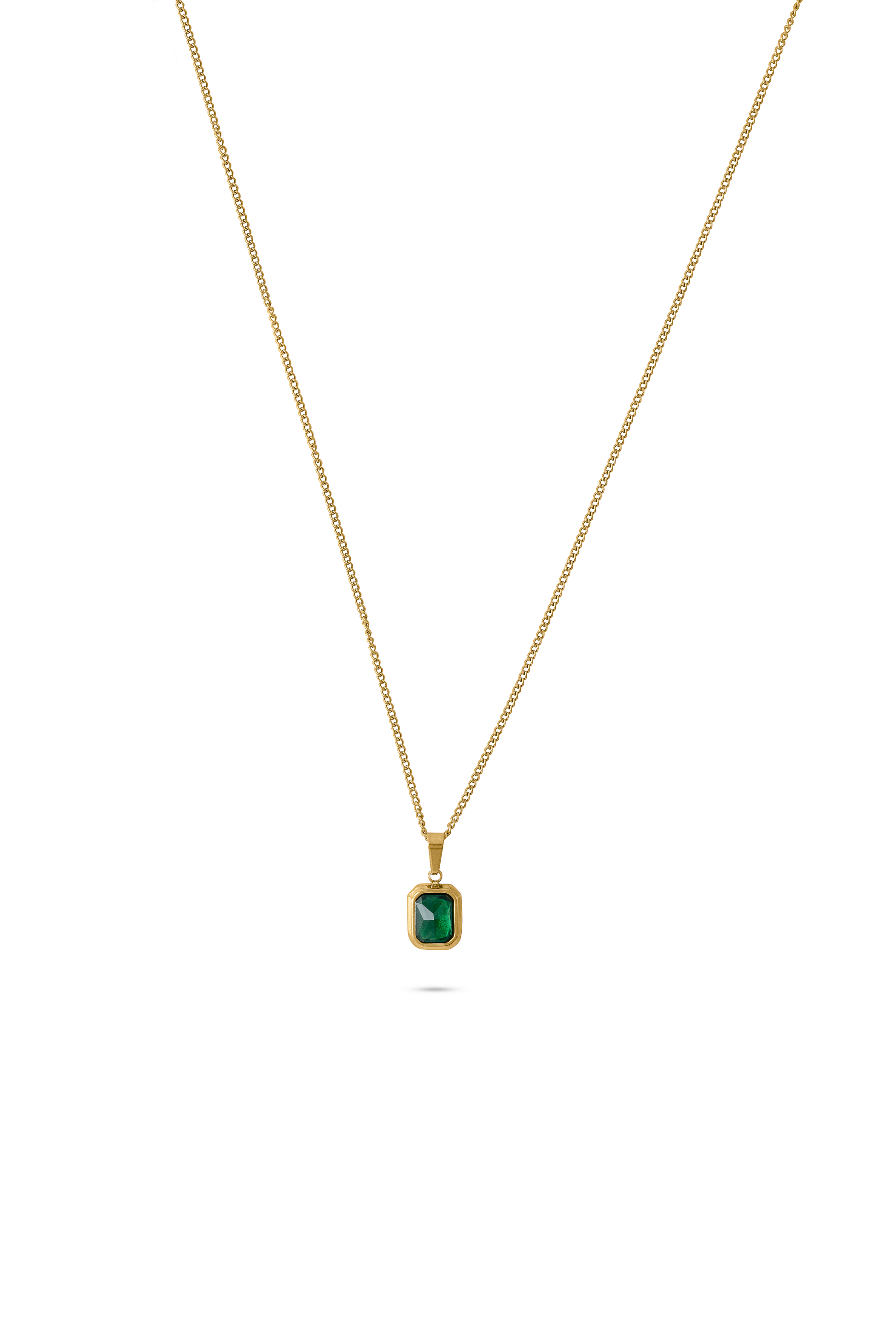 Classic Emerald Necklace featuring a square-cut green emerald pendant on a delicate gold chain, ideal for elegant jewelry collections.