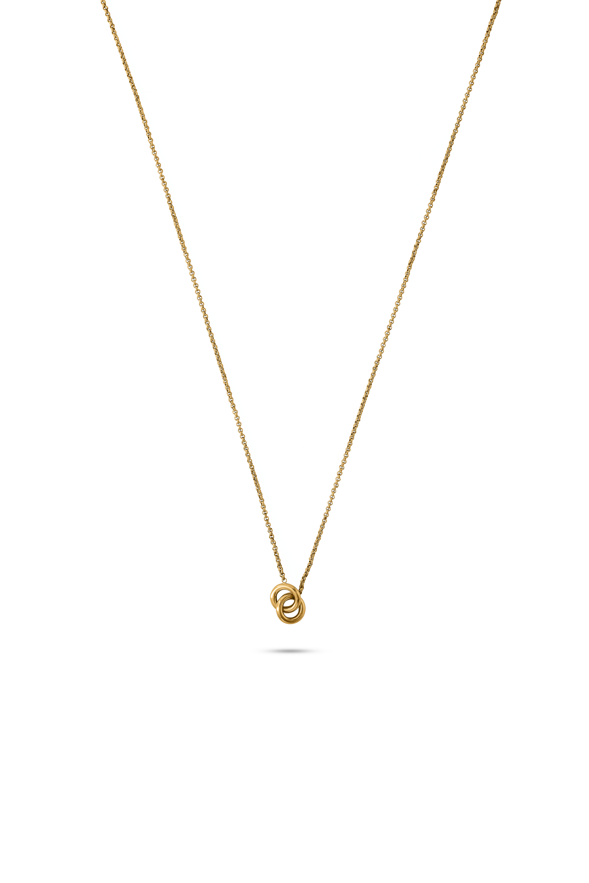 Eternal Grace Necklace featuring a minimalist gold chain with interlocking circle pendant, ideal for elegant everyday wear in fine jewelry.