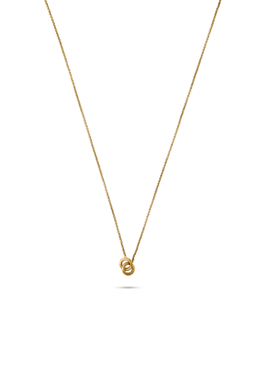 Eternal Grace Necklace featuring a minimalist gold chain with interlocking circle pendant, ideal for elegant everyday wear in fine jewelry.