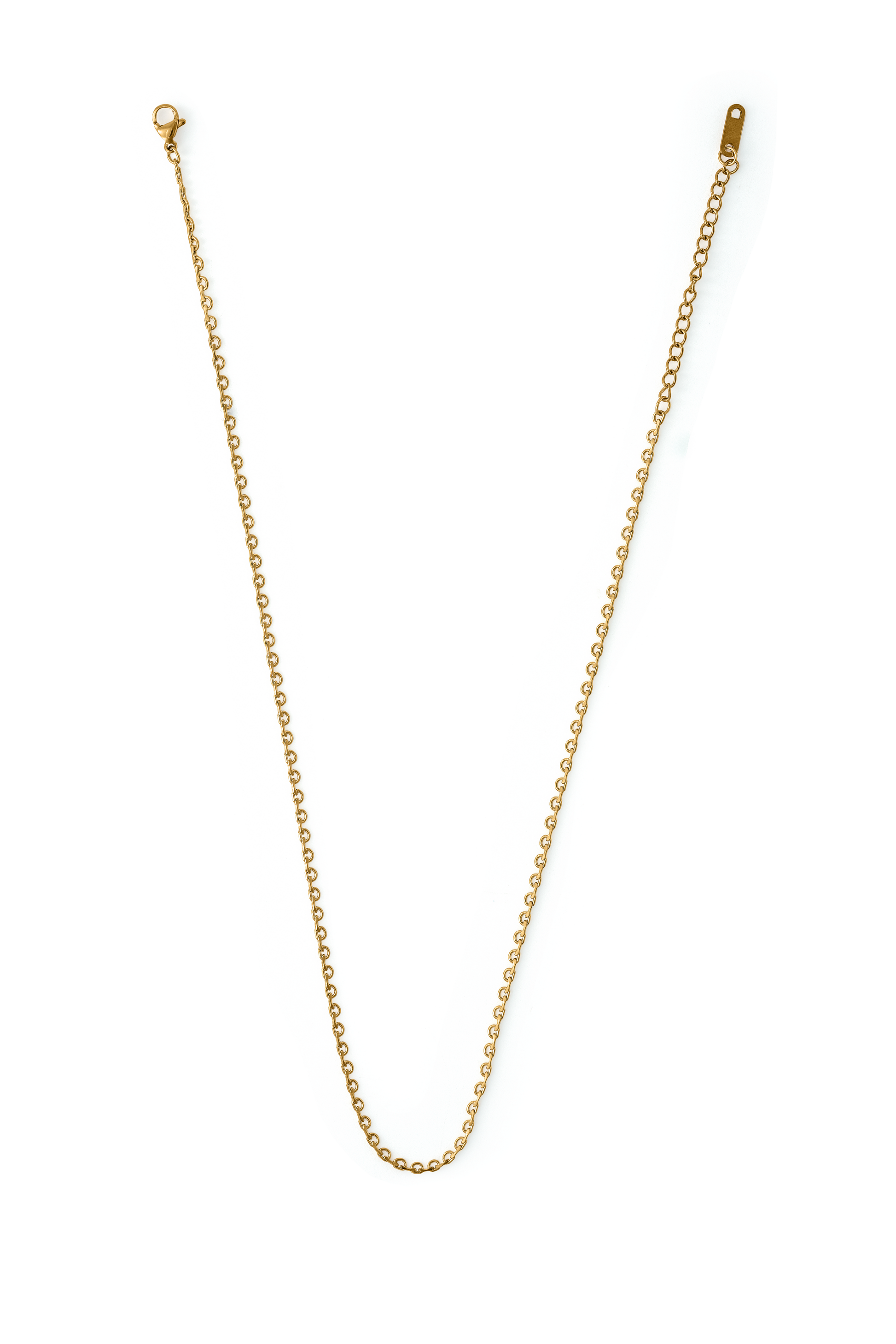 Solstice Gleam Chain displayed flat on a white background, highlighting its minimalist gold chain style for elegant accessorizing.