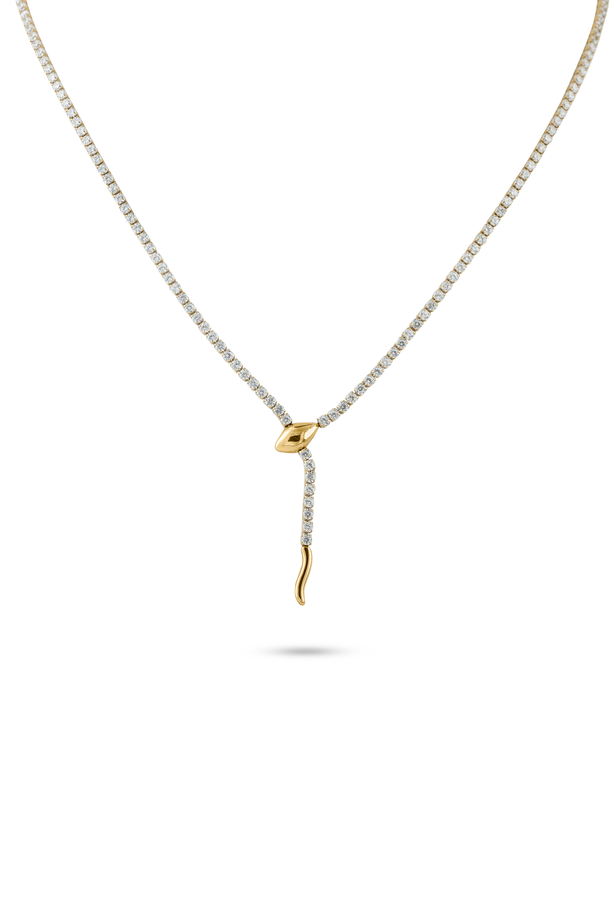 Serpent's Embrace Necklace featuring a gold and diamond snake design on a dual-tone chain, ideal for elegant jewelry collections.